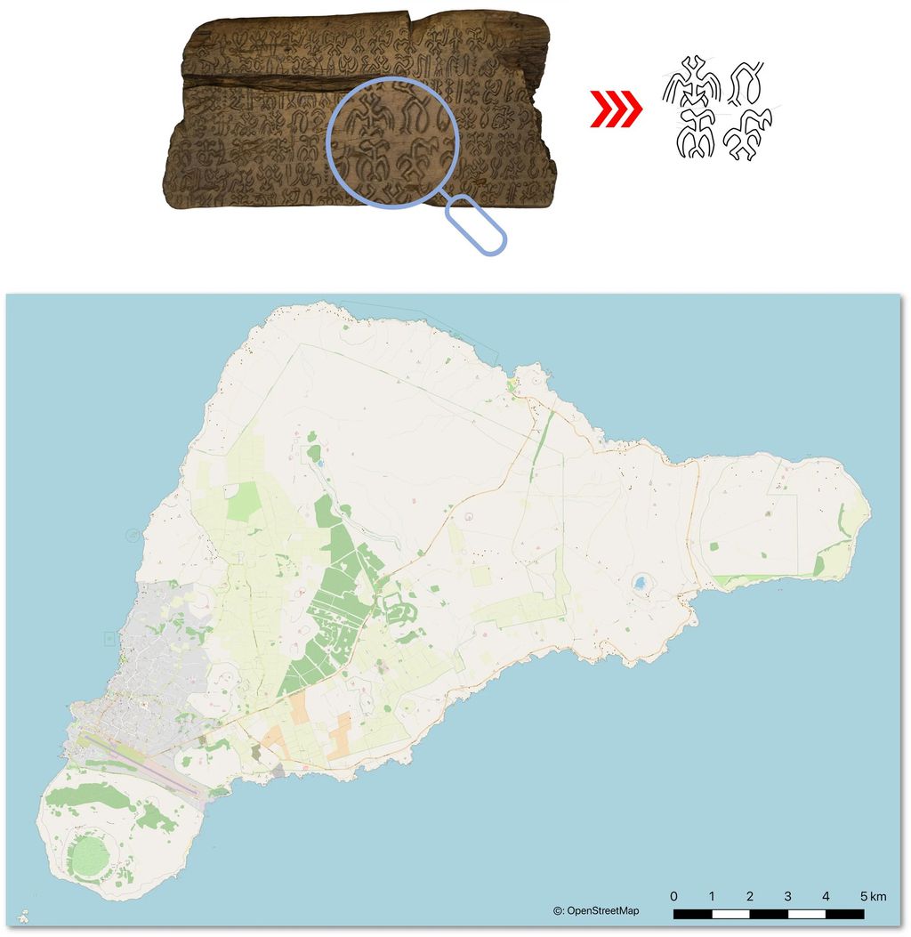 Algumas tabuletas da Ilha de Páscoa foram fabricadas antes da chegada dos europeus, sendo uma língua própria (Imagem: Ferrara et al./Scientific Reports)