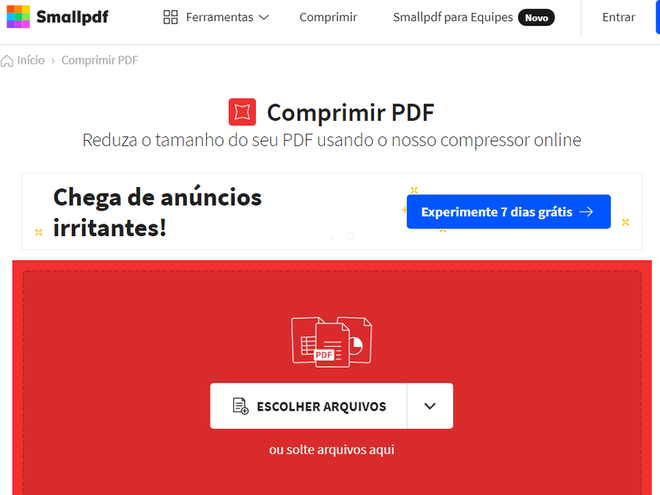 Use o site para diminuir o tamanho de um PDF (Imagem: Captura de tela/André Magalhães/Canaltech)