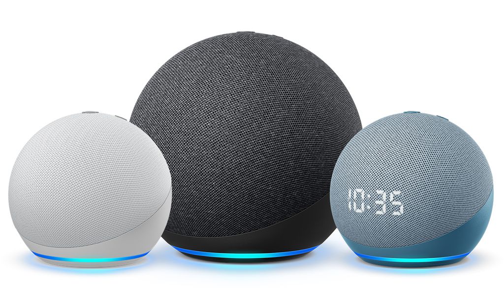 Os novos Echo Dot, Echo e Echo Dot com relógio (Imagem: Divulgação/Amazon)