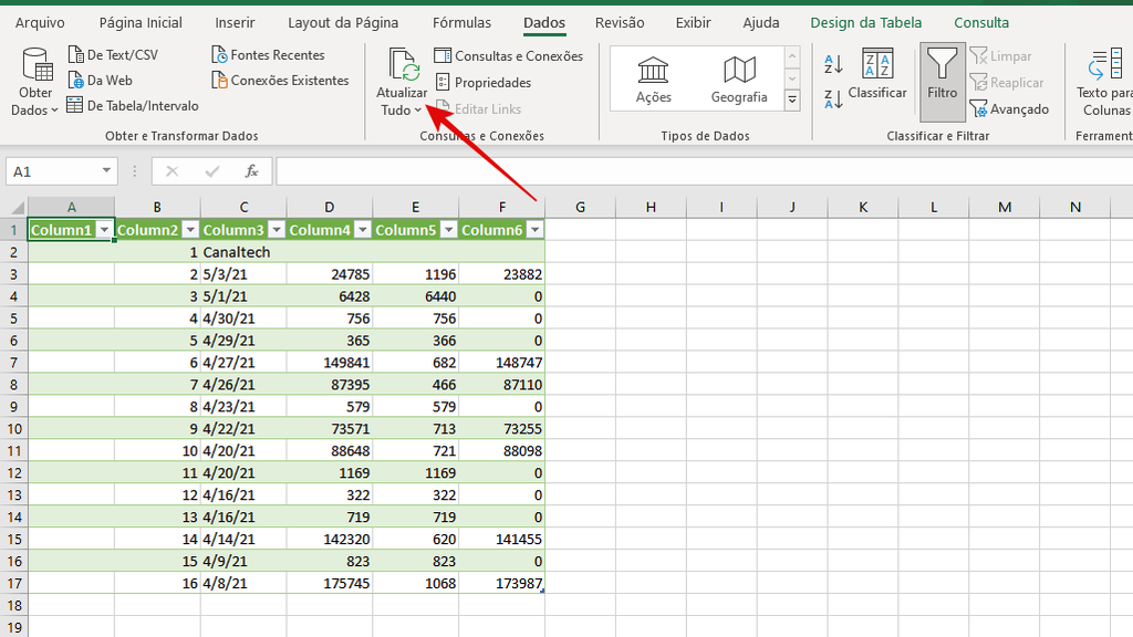Atualize tudo para que a planilha do Google Docs também seja modificada assim como a do Excel (Imagem: Guadalupe Carniel/Captura de tela)