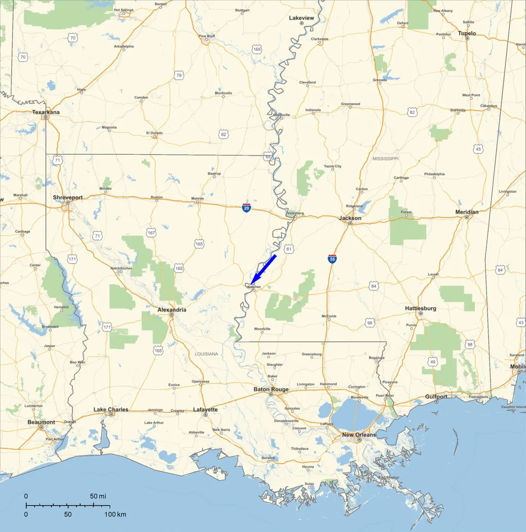 A seta azul indica o trajeto do meteoro de acordo com os relatos das testemunhas oculares (Imagem: Reprodução/NASA/American Meteor Society)