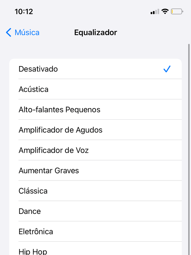 Confira as opções de equalização presentes nos ajustes do app - Captura de tela: Thiago Furquim (Canaltech)