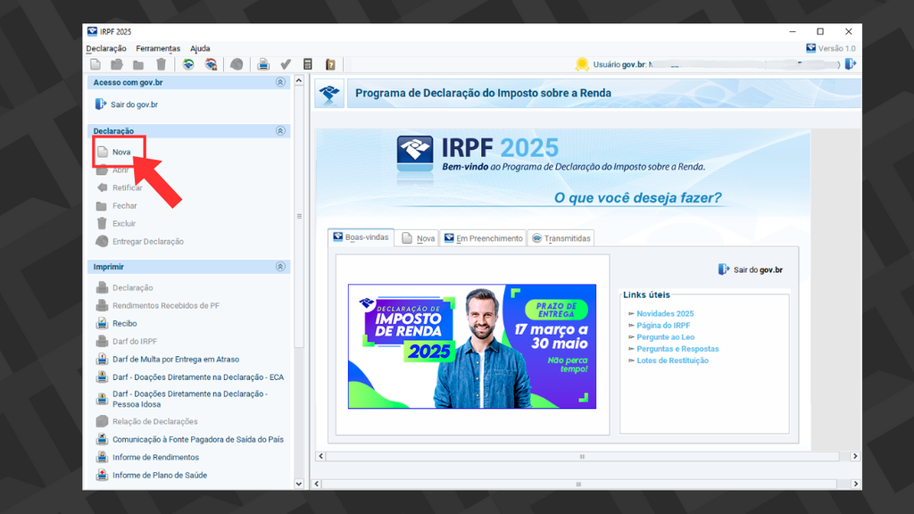 Captura de tela do programa do Imposto de Renda 2025