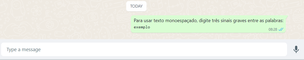 Quem quiser, pode deixar um texto monoespaçado no WhatsApp (Imagem: Captura de tela/Fabrício Calixto/Canaltech)