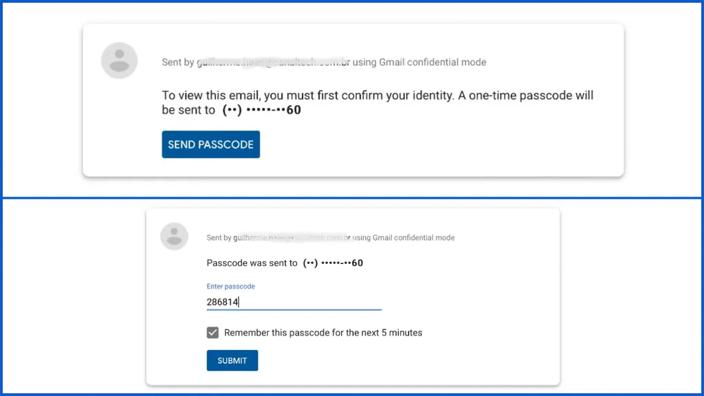 Abrindo um e-mail enviado com senha pelo modo confidencial do Gmail (Imagem: Captura de tela/Guilherme Haas/Canaltech)