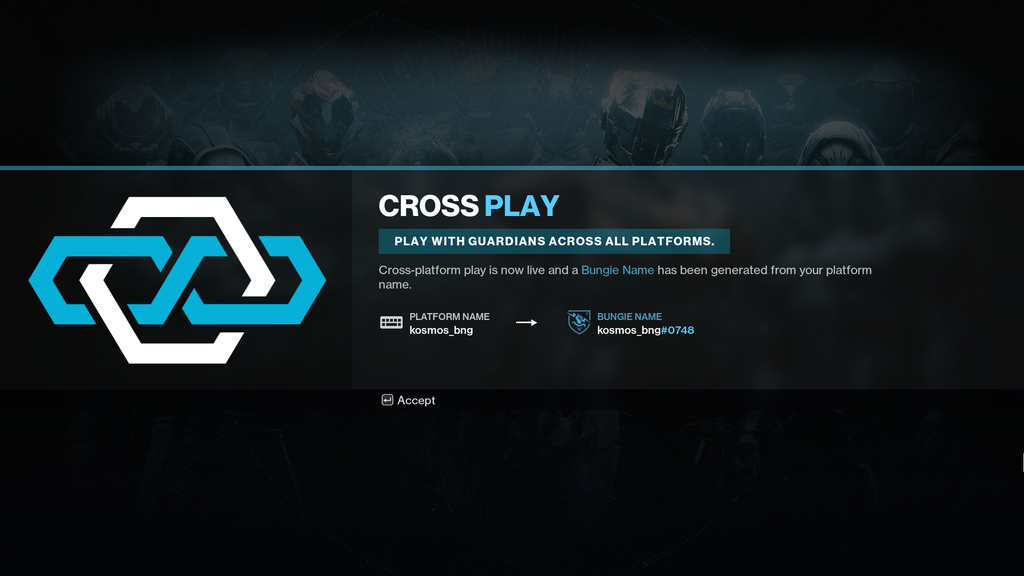 Esta é a tela exibida na primeira vez que o jogo avisa sobre a possibilidade de cross-play (Imagem: Divulgação/Bungie)
