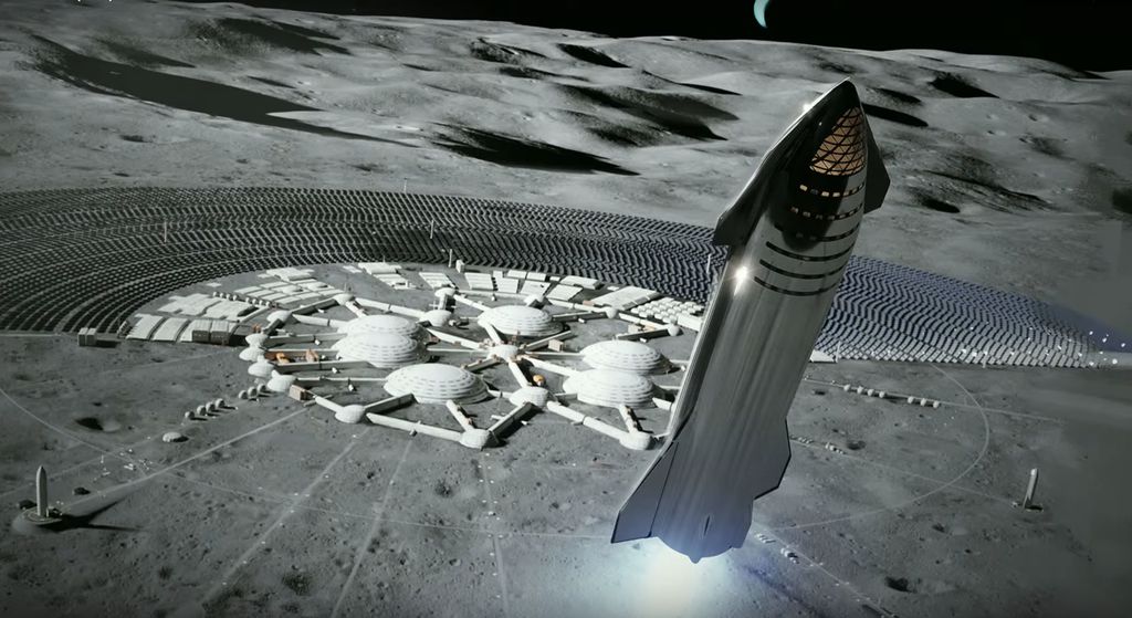 Conceito do Starship em uma base lunar (Imagem: SpaceX)