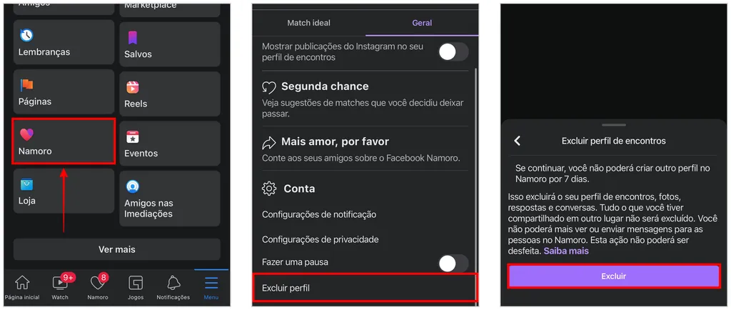 Como sair do Facebook Namoro: abra o app da rede social no celular para excluir perfil (Captura de tela: Caio Carvalho)