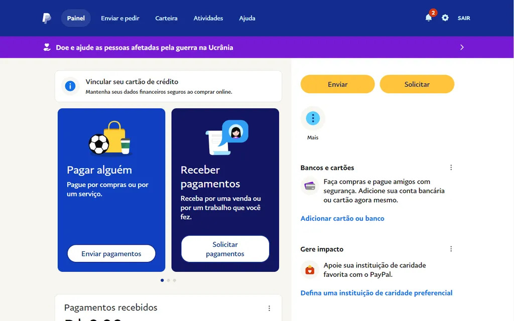 Use a sua conta do PayPal para receber e enviar pagamentos online (Captura de tela: Thiago Furquim/Canaltech)