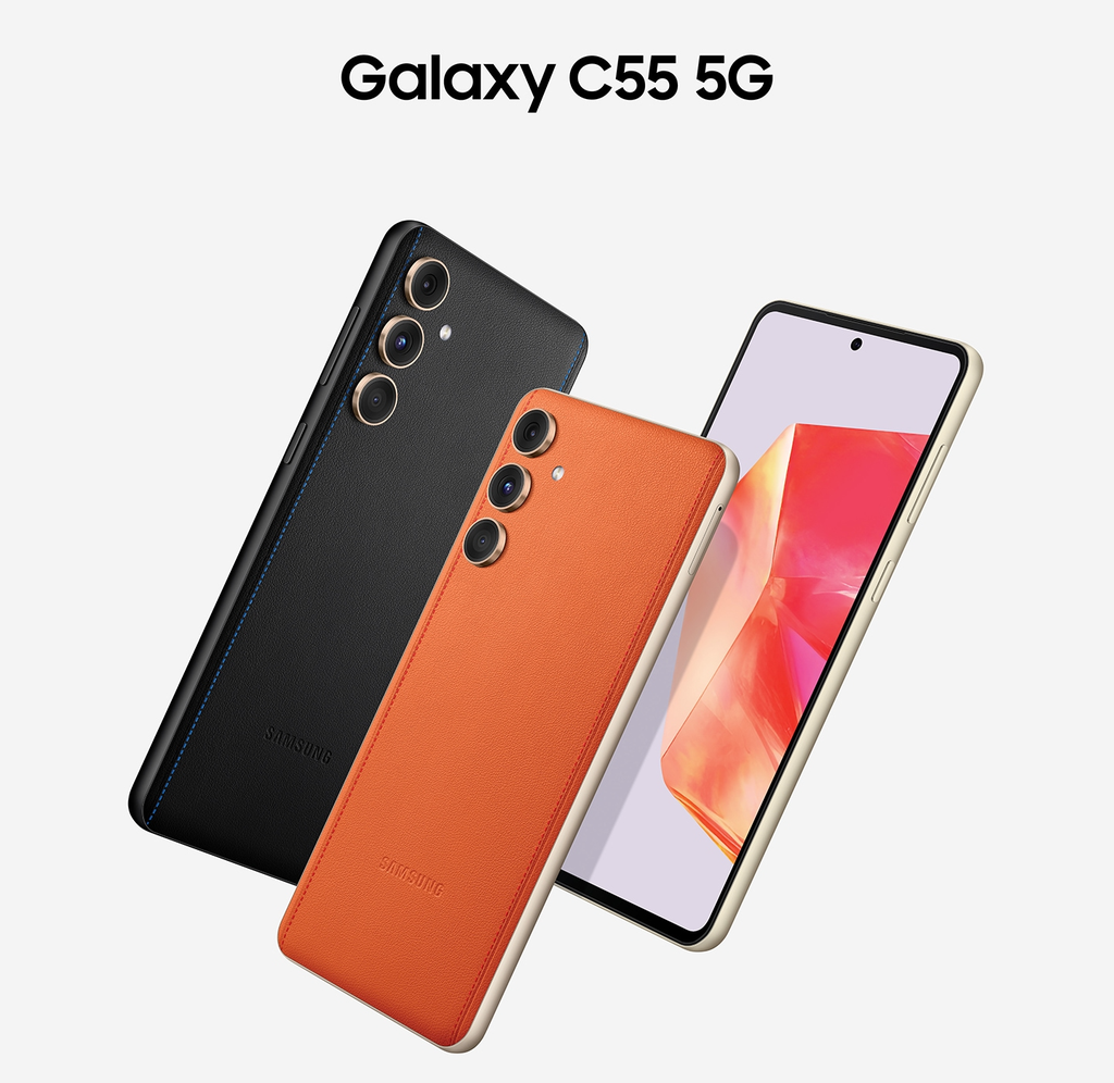 Galaxy C55 tem acabamento sofisticado e duas opções de cores (Imagem: Divulgação/Samsung)