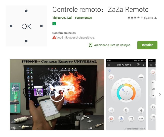 Controle remoto universal Zaza Remote / Captura de tela:Ariane Velasco