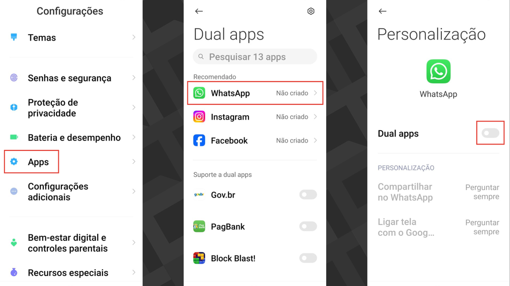 Passos para usar o recurso Dual App no Android