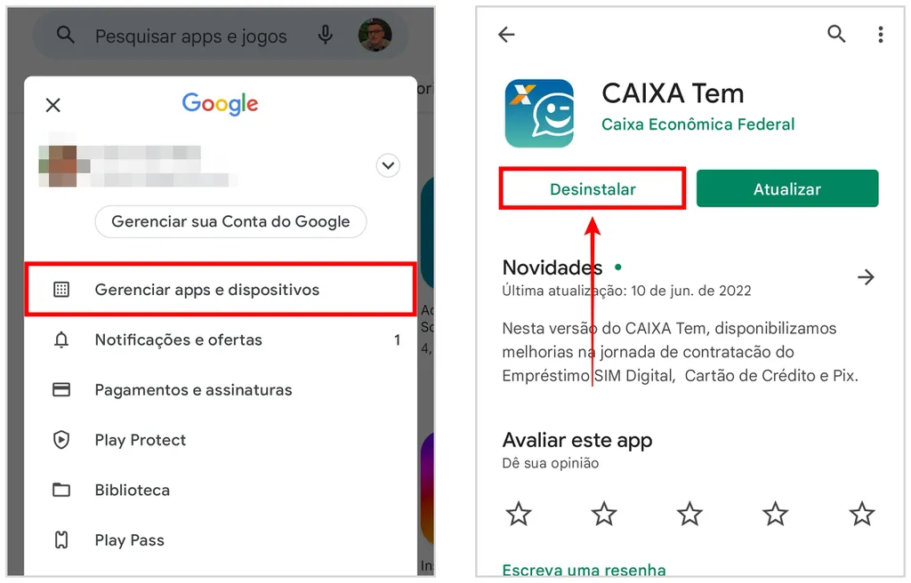 Também é possível excluir aplicativos do celular Android acessando a Play Store (Captura de tela: Caio Carvalho)