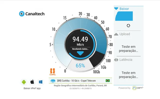 Teste de velocidade de internet pode ser realizado por meio da plataforma nPerf (Imagem: Captura de tela/Vinicius Moschen)