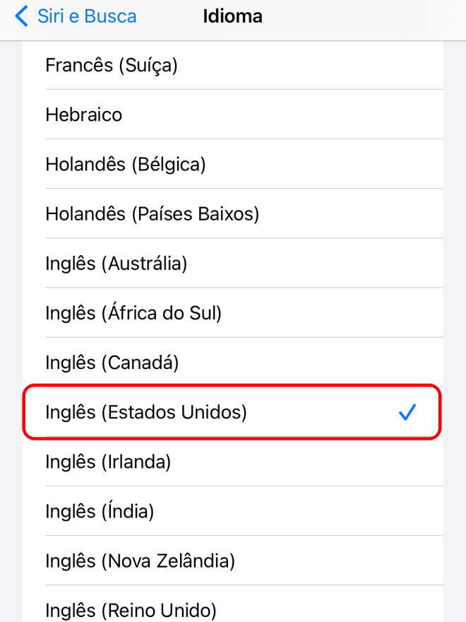 Selecione o idioma indicado para usar a Siri offline - Captura de tela: Thiago Furquim (Canaltech)