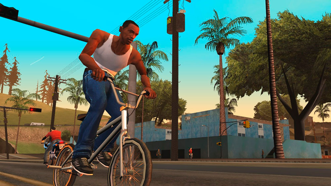 GTA San Andreas populou a mente de todo adolescente da época. Tudo que você tinha que fazer era seguir o maldito trem, CJ! (Imagem: Rockstar Games/Divulgação)