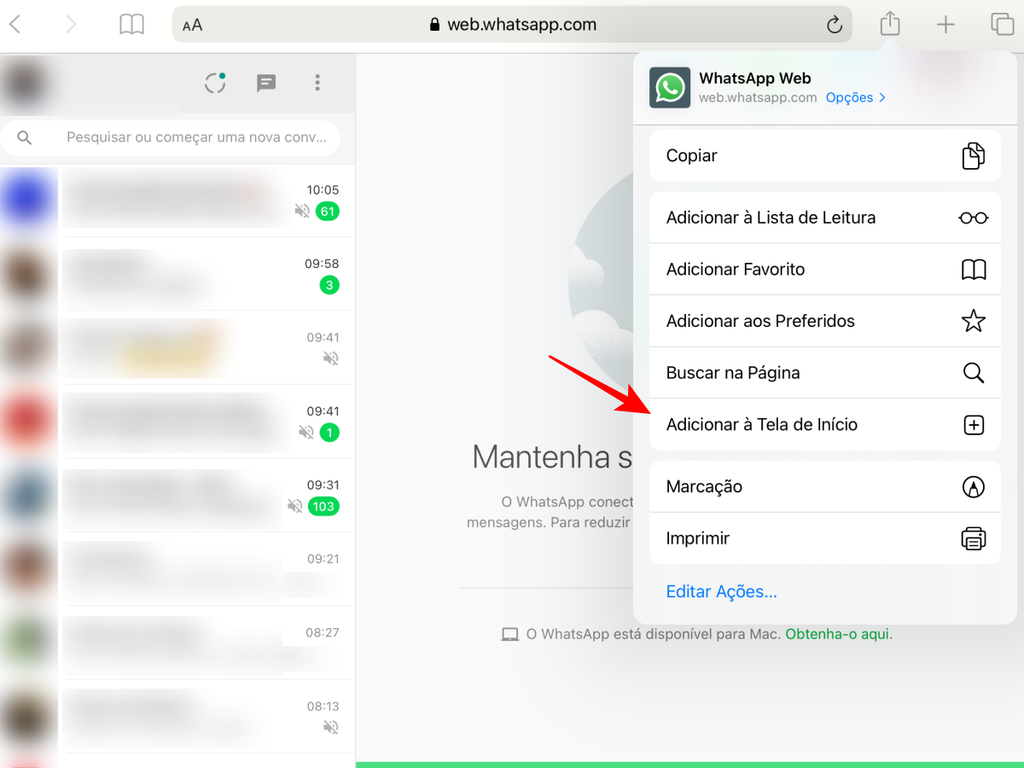 Coloque um ícone de atalho do WhatsApp na Tela Inicial do iPad (Captura de tela: Thiago Furquim)