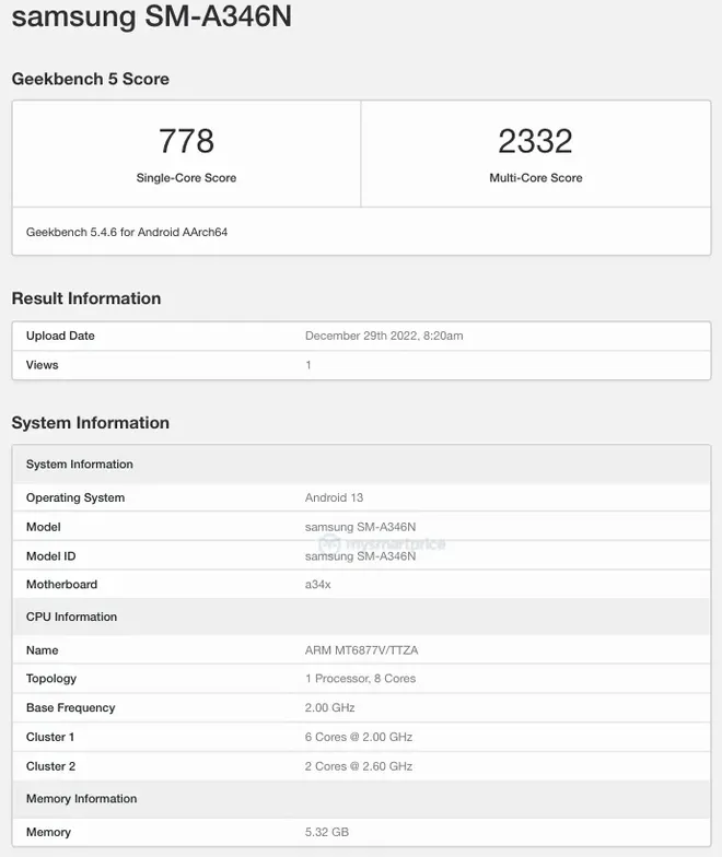 Teste de benchmark confirma características de desempenho (Imagem: Geekbench Browser)