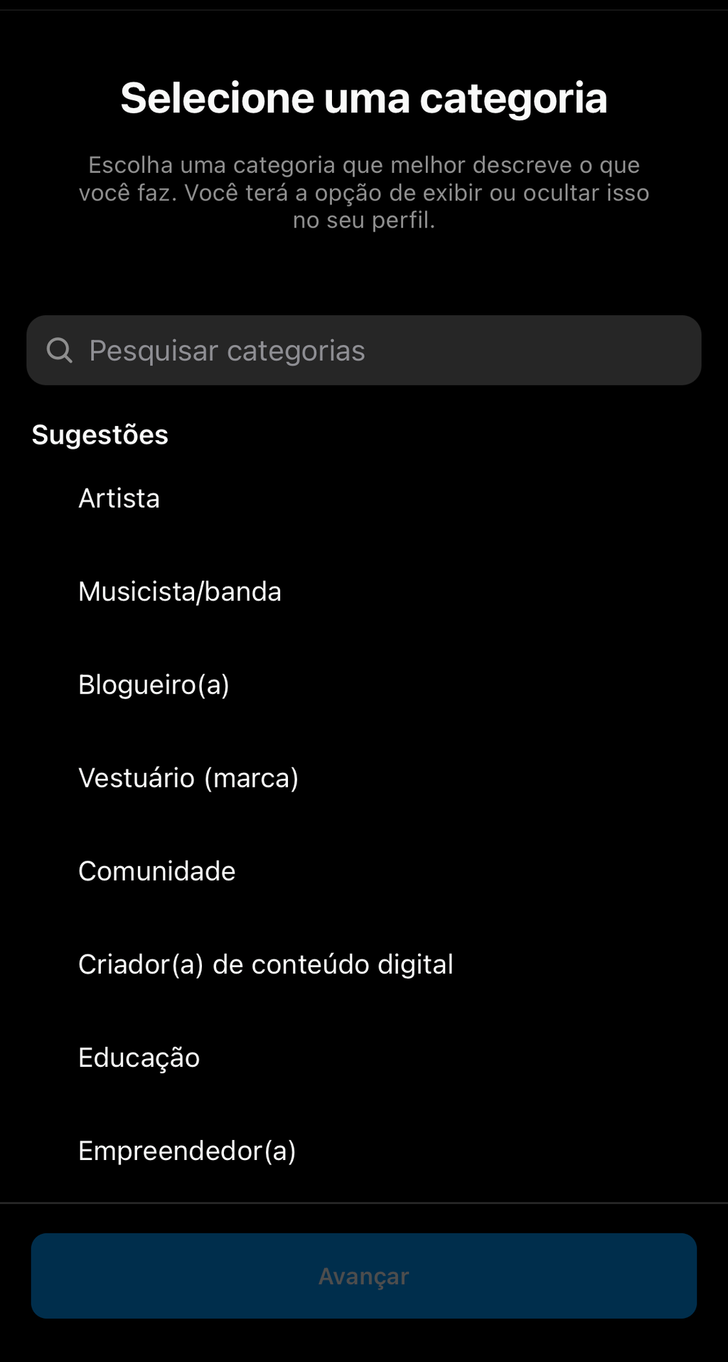 Marque a categoria que mais se encaixa no seu perfil comercial (Imagem: Caio Carvalho/Captura de tela)