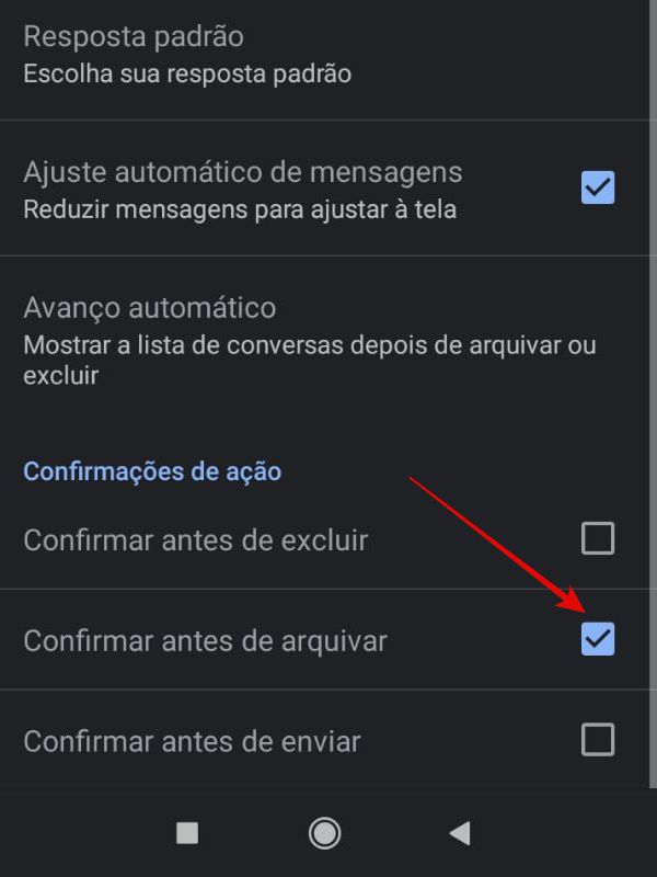As configurações serão definidas para enviar uma mensagem antes de arquivar algum e-mail (Imagem: Guadalupe Carniel/Captura de tela)