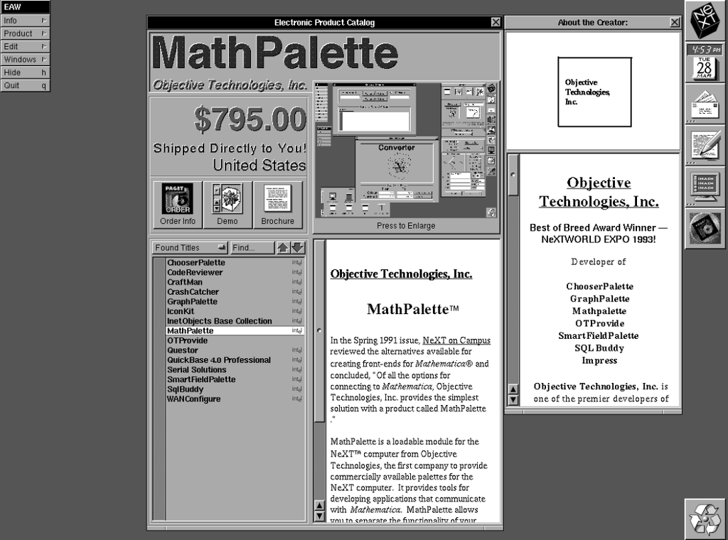 Essa foi a primeira "loja" virtual do mundo: um catálogo de programas para computadores NeXT (Imagem: Reprodução/Appstorey)