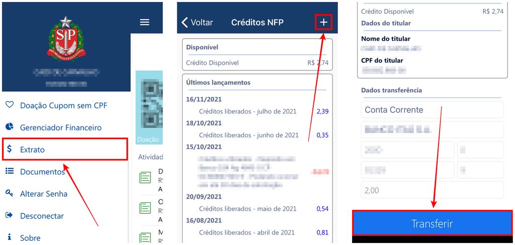 Resgatar créditos da Nota Fiscal Paulista no celular: app do governo de SP permite transferir valores (Captura de tela: Caio Carvalho)