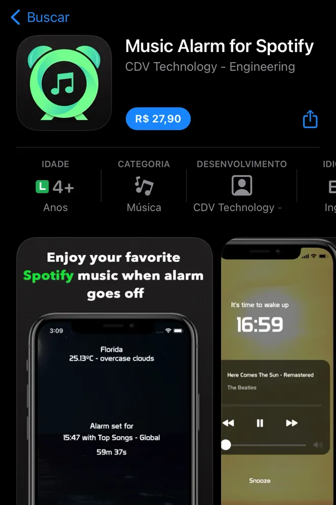 Utilize o app indicado para adicionar músicas do Spotify no alarme do iPhone (Imagem: Thiago Furquim)