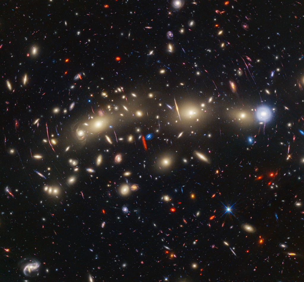 Aglomerado de galáxias MACS0416 observado pelos telescópios James Webb e pelo Hubble (Imagem: Reprodução/NASA, ESA, CSA, STScI, Jose M. Diego (IFCA), Jordan C. J. D’Silva (UWA), Anton M. Koekemoer (STScI), Jake Summers (ASU), Rogier Windhorst (ASU), Haojing Yan (University of Missouri))