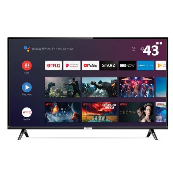 Smart TV LED 43" Full HD TCL 43S6500FS Android, Controle Remoto com Comando de Voz, Google Assistant, HDR, Chromecast Integrado, Bluetooth e HDMI