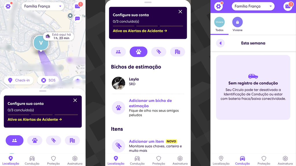 Telas do app Life360