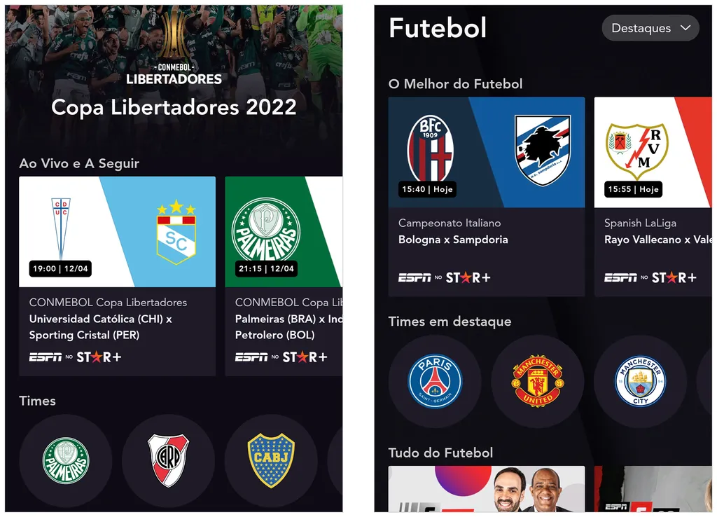 Star+ oferece um catálogo amplo de transmissões de futebol ao vivo (Captura de tela: André Magalhães)