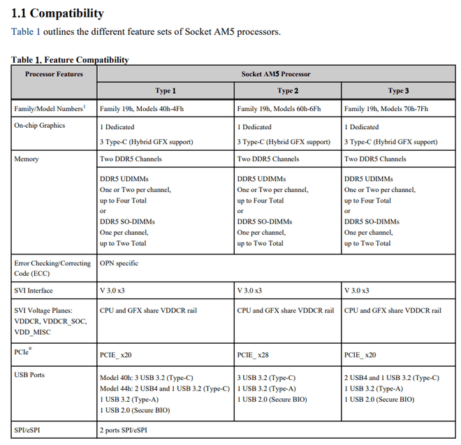 Os documentos indicam que toda a família de chips compatíveis com o AM5 conta com iGPUs (Imagem: Reprodução/WCCFTech)