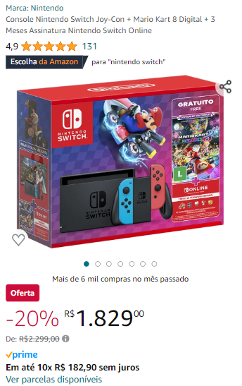 Preço do Nintendo Switch se aproxima dos R$ 4 mil