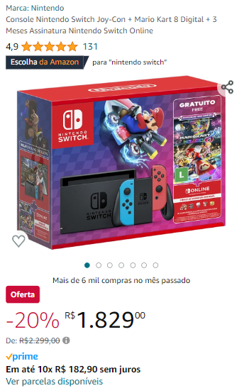 Console Portátil Switch 32 GB com Joy Con Nintendo Bundle Mario