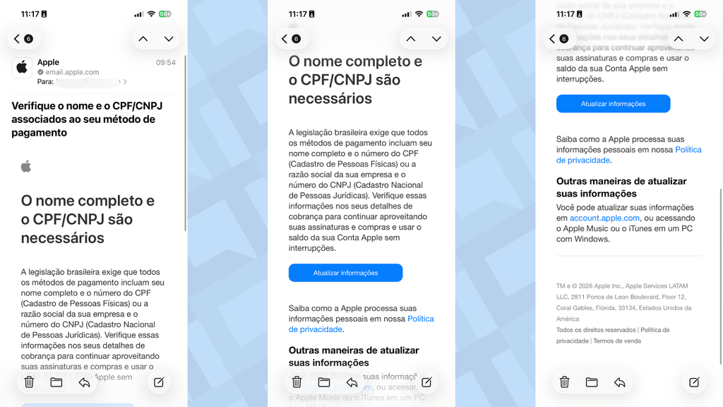 E-mail enviado pela Apple