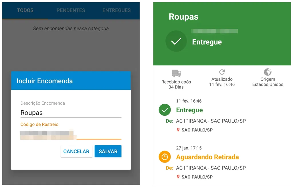 Rastreio Correios é app que mostra atualizações das suas encomendas (Captura de tela: Caio Carvalho)
