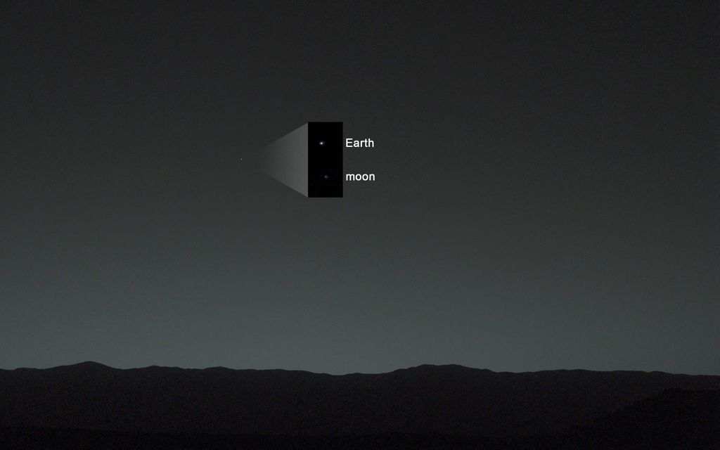 Terra e Lua capturados no céu marcianopela Curiosity (Imagem: NASA)