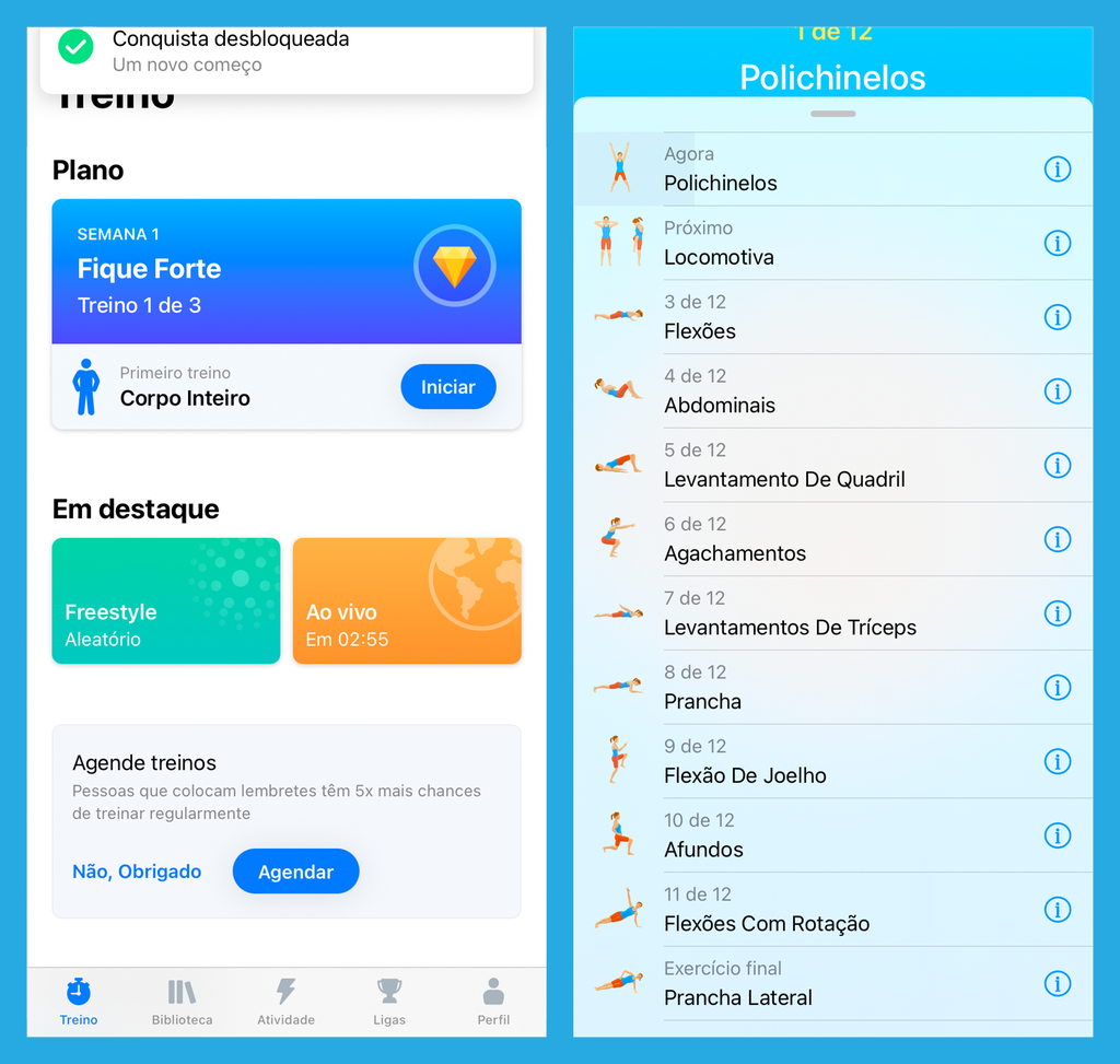 Aplicativo possui treinos rápidos (Imagem: André Magalhães/Captura de tela)