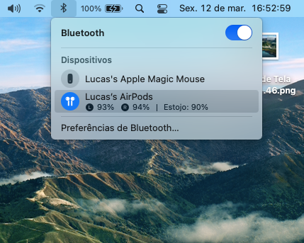 Ao encontrar os AirPods na lista de dispositivos, basta clicar para conectar ao seu Mac. Captura de tela: Lucas Wetten (Canaltech)