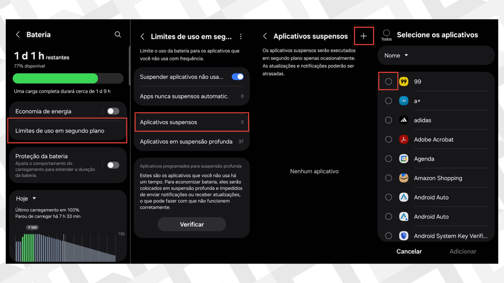 Passos para restringir vários apps em segundo plano ao mesmo tempo