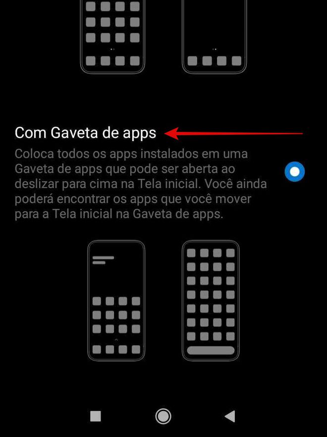 Tela para selecionar a gaveta de apps (Imagem: Guadalupe Carniel/Captura de tela)