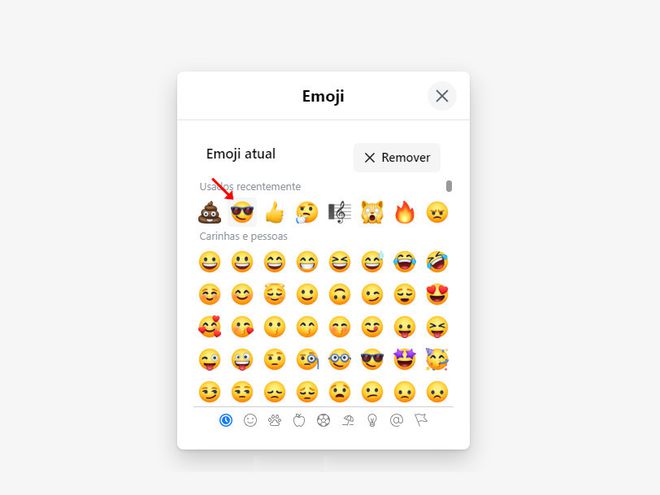 Na pop-up aberta ems eguida, selecione um novo emoji (Captura de tela: Matheus Bigogno)