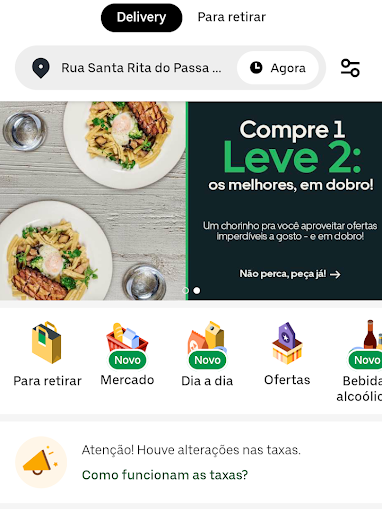 Aplicativo da Uber faz entrega de refeições (Imagem: André Magalhães/Captura de tela)