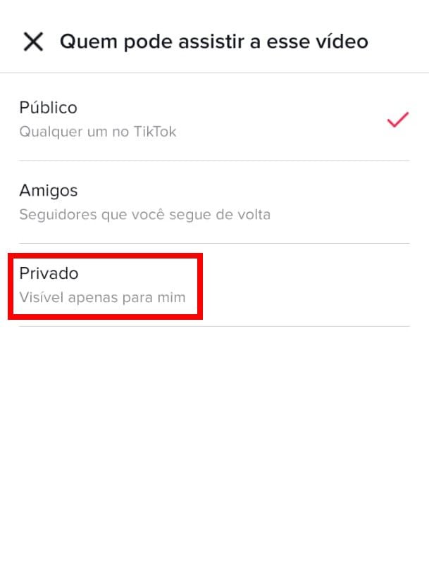 Na aba seguinte, marque a opção "Privado" (Captura de tela: Matheus Bigogno)