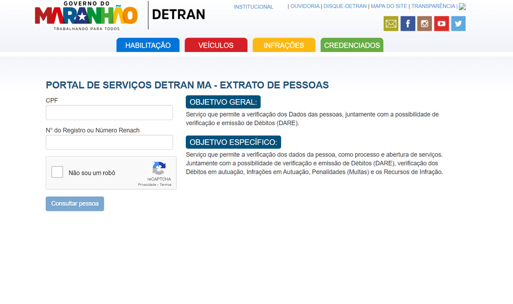 O portal do Detran MA permite fazer renovação da carteira online (Imagem: Captura de tela/Fabrício Calixto/Canaltech)