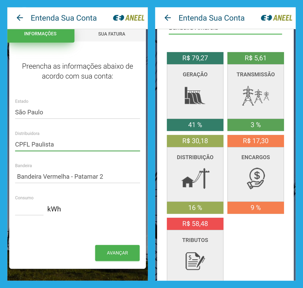 Use o app da Aneel para compreender os valores de sua conta (Imagem: André Magalhães/Captura de tela)
