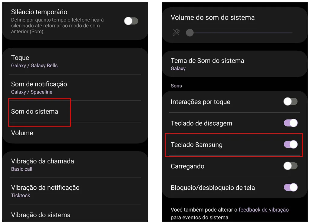 Desative o efeito sonoro no teclado do celular Samsung (Imagem: Captura de tela/André Magalhães/Canaltech)