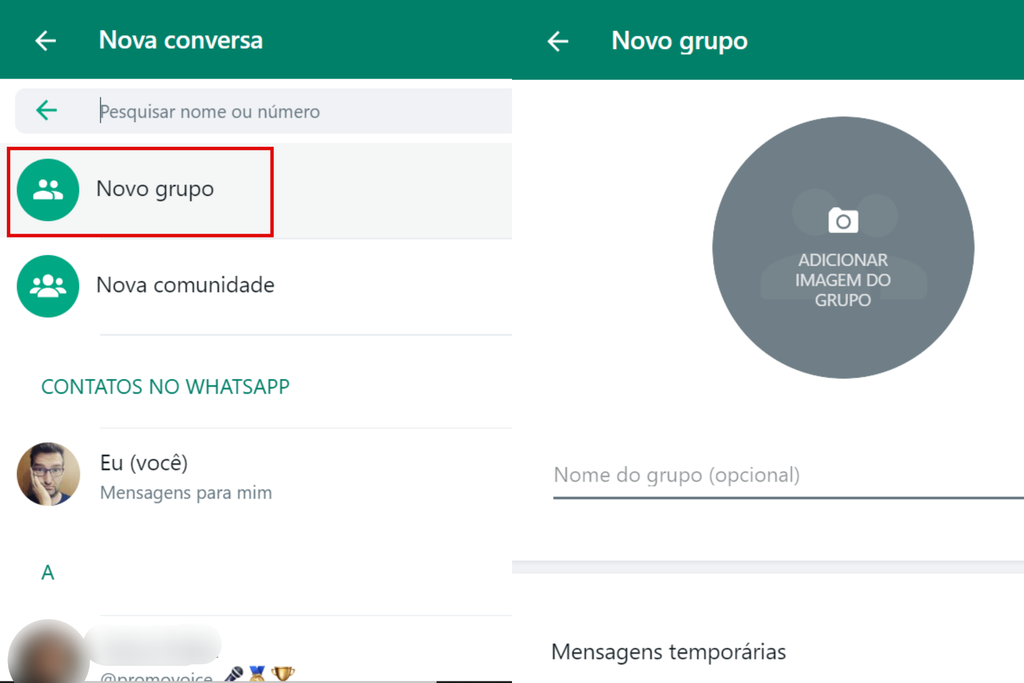 Também é possível usar o WhatsApp Web para criar um grupo (Imagem: Captura de tela/Guilherme Haas/Canaltech)