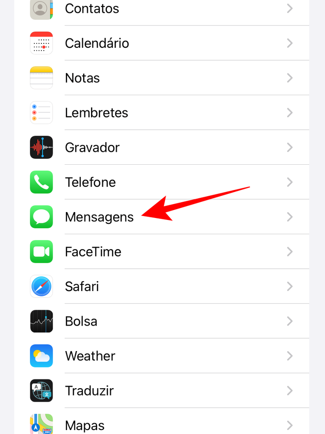 No app de Ajustes do iOS, vá em "Mensagens" - Captura de tela: Thiago Furquim (Canaltech)