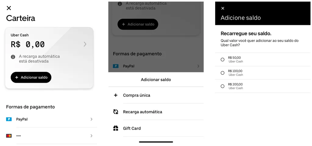 Adicione saldo à sua carteira digital no app Uber (Captura de tela: Thiago Furquim/Canaltech)